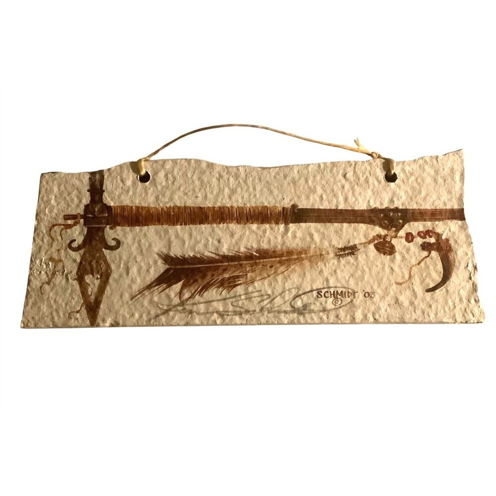 Vtg 2003 Arrow Wall Stone Art‎ Schmidt 9.5”x4” Signed